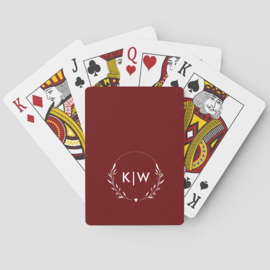 Bordeaux en wit | Monogram moderne Initialen Pokerkaarten (Achterkant)