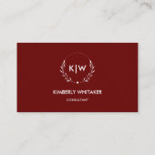 Bordeaux en wit | Monogram moderne Initialen Visitekaartje (Achterkant)