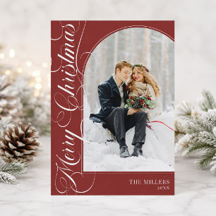 Bordeaux en witte elegante script Prettig kerstfee Feestdagenkaart