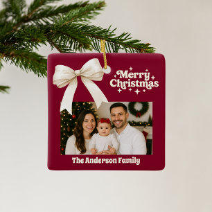 Bordeaux foto lint roomkleurig Kerstmis Keramisch Ornament