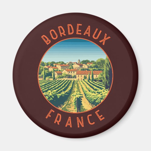 Bordeaux Frankrijk Retro Distressed Circle Magneet (Voorkant)
