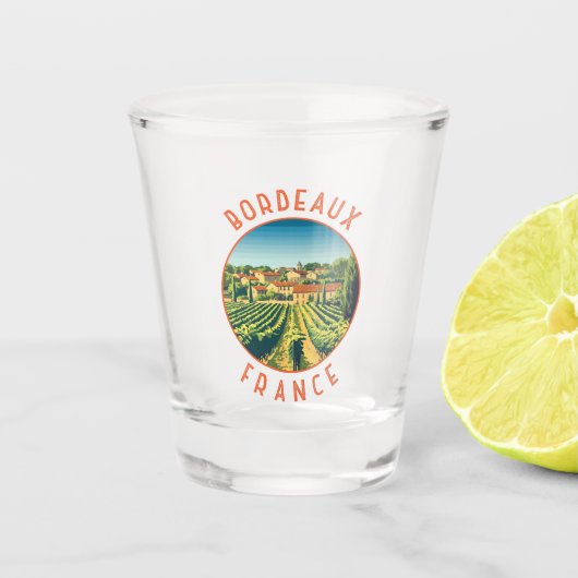 Bordeaux Frankrijk Retro Distressed Circle Shot Glas (Voorkant)