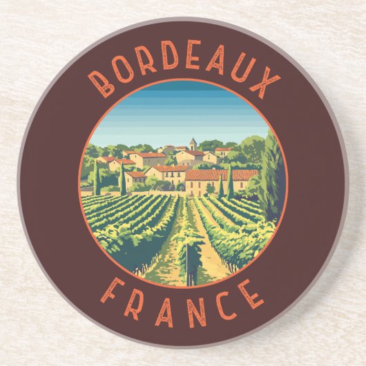 Bordeaux Frankrijk Retro Distressed Circle Zandsteen Onderzetter (Voorkant)