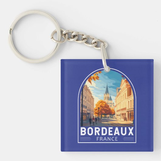 Bordeaux Frankrijk Travel Art Embleem Sleutelhanger (Voorkant)