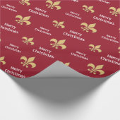 Bordeaux Gold Fleur de Lis kerst Cadeaupapier (Hoek)