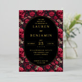 Bordeaux Gothic Paisley Wedding Folie Uitnodiging (Staand Voorkant)