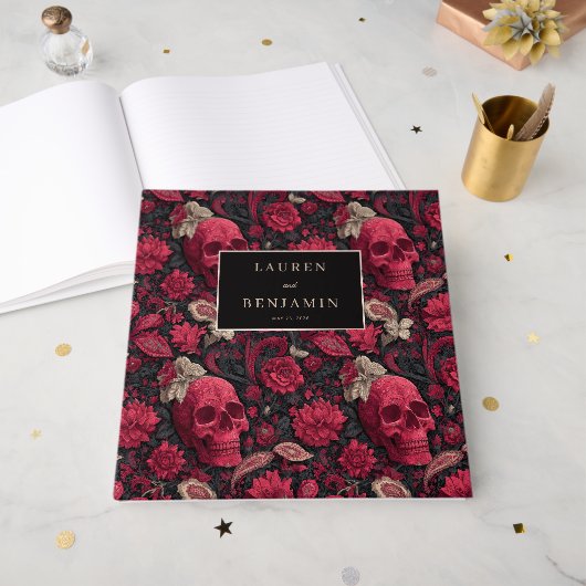 Bordeaux Gothic Paisley Wedding Gastenboek (Voorkant open)