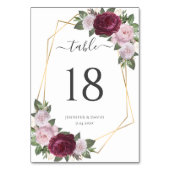 Bordeaux Goud Blush Bloemen Bruiloft Tafel Nummer Kaart (Voorkant)