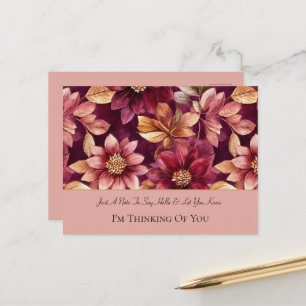 Bordeaux Gouden Bloemen Bladeren Denken Aan Jou Briefkaart