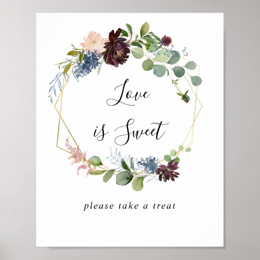 Bordeaux gouden geometrische Love Is Sweet bord Poster (Voorkant)