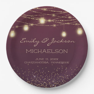 Bordeaux Gouden Glitter Slingerlicht Lantaarn Brui Papieren Bordje