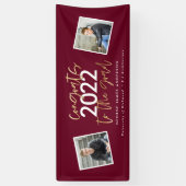 Bordeaux gouden moderne script multi foto grad spandoek (Verticaal)
