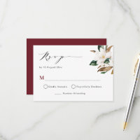 Bordeaux magnolia bloem bruiloft RSVP kaart