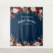 Bordeaux marineblauw bloemig bruiloftsfeest fotode wandkleed (Voorkant)