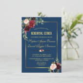 Bordeaux Navy Blauwe Bloemige Gouden Oefenavondmaa Kaart (Staand voorkant)