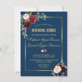 Bordeaux Navy Blauwe Bloemige Gouden Oefenavondmaa Kaart (Voorkant)