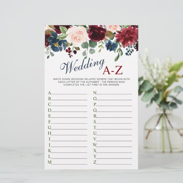 Bordeaux Navy Blauwe Blush Bloem Bruidsfeest Spel (Staand voorkant)