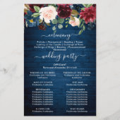 Bordeaux Navy Blauwe Blush Trouwceremonieprogramma (Achterkant)