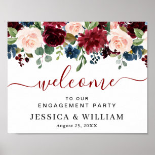 Bordeaux Navy Blauwe Blush VERLOVING PARTY Welkom Poster