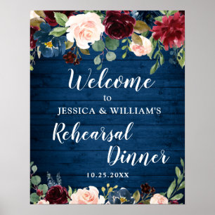 Bordeaux Navy Bloemen Welkom Oefenavond Eetkamer B Poster