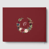 Bordeaux Navyblauw Blush Bloemachtige Bruiloftsdou Gastenboek (Achterkant)