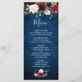 Bordeaux Navyblauw Blush Bloemen Bruiloft Menu (Voorkant)