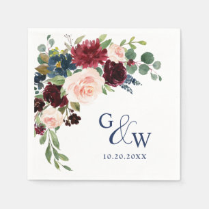 Bordeaux Navyblauw Blush Bloemrijk Landelijke Trou Servet