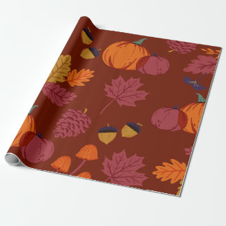 Bordeaux Oranje Elegante Geïllustreerde Pompoenbla Cadeaupapier