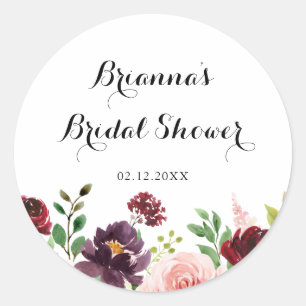 Bordeaux paarse lente bloem bruiloft favor ronde sticker