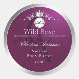 Bordeaux Productlabel Zilveren Frame Logo Monogram Ronde Sticker