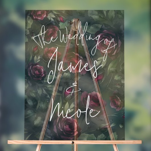 Bordeaux Red Roses Shadowy Grey Floral Mariage (Neutre)