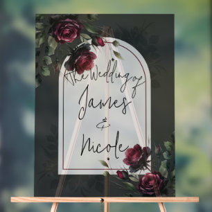 Bordeaux Red Roses Shadowy Grey Floral Mariage