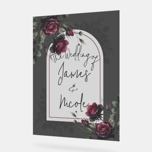 Bordeaux Red Roses Shadowy Grey Floral Mariage (Angle)