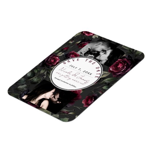 Bordeaux Red Roses Shadowy Grey Floral Opslagdatum Magneet (Linkerzijde)