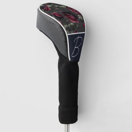 Bordeaux rode rozen schimmige grijze bloemenbruilo golfheadcover (Schuin)