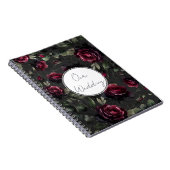 Bordeaux rode rozen schimmige grijze bloemenbruilo notitieboek (Rechterzijde)