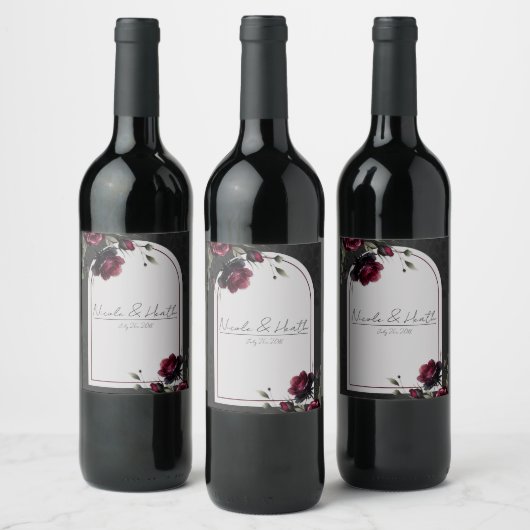Bordeaux rode rozen schimmige grijze bloemenbruilo wijn etiket (Flessen)