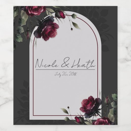 Bordeaux rode rozen schimmige grijze bloemenbruilo wijn etiket (Enkel label)