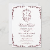 Bordeaux rood monogram  repetitie diner kaart (Voorkant)