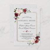 Bordeaux Roze Bloem Gouden Frame Oefen Diner Kaart (Voorkant / Achterkant)