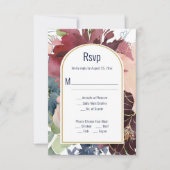 Bordeaux, Roze, Navy Gouden Boog RSVP Kaartje (Voorkant)