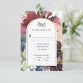 Bordeaux, Roze, Navy Gouden Boog RSVP Kaartje (Staand voorkant)