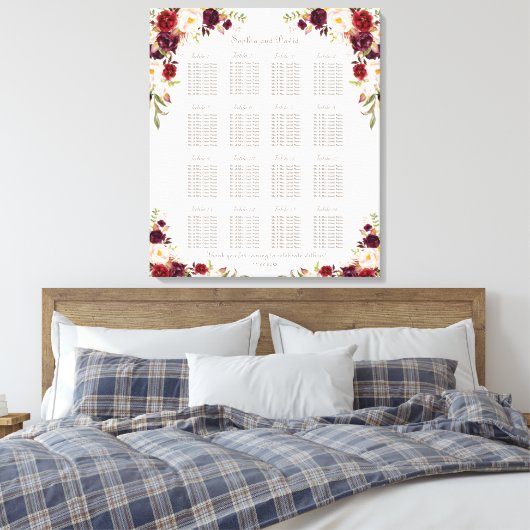 Bordeaux Roze Saffraan Bloem Bruiloft Zitplaatskaa Canvas Afdruk (Insitu (Slaapkamer))