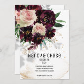 Bordeaux-uitnodiging voor mousserende Blush en Bor Aankondiging (Voorkant / Achterkant)