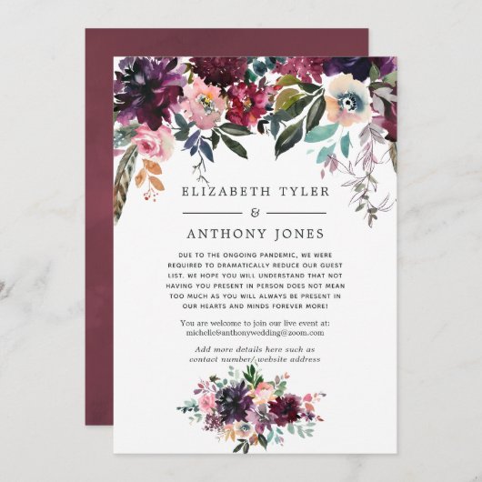 Bordeaux Wijn Beperkte Trouwgastenlijst Aankondiging (Voorkant / Achterkant)