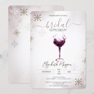 Bordeaux Wijnglas Sneeuwvlokken Bruiloftslunch Kaart