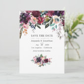 Bordeaux Wijnkleur Bloemetuin Bruiloft Save The Date (Staand voorkant)