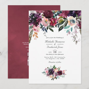 Bordeaux Wine Color Floral QR Code Garden Weddensc Kaart