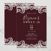 Bordeaux Wine White Lace Elegant Sweet 16 Party Kaart (Voorkant / Achterkant)