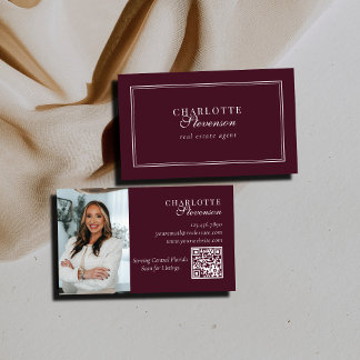 Bordeaux & Wit Professionele Luxe Foto QR Code Visitekaartje